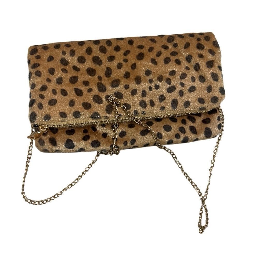 Leopard Print Clutch with Chain